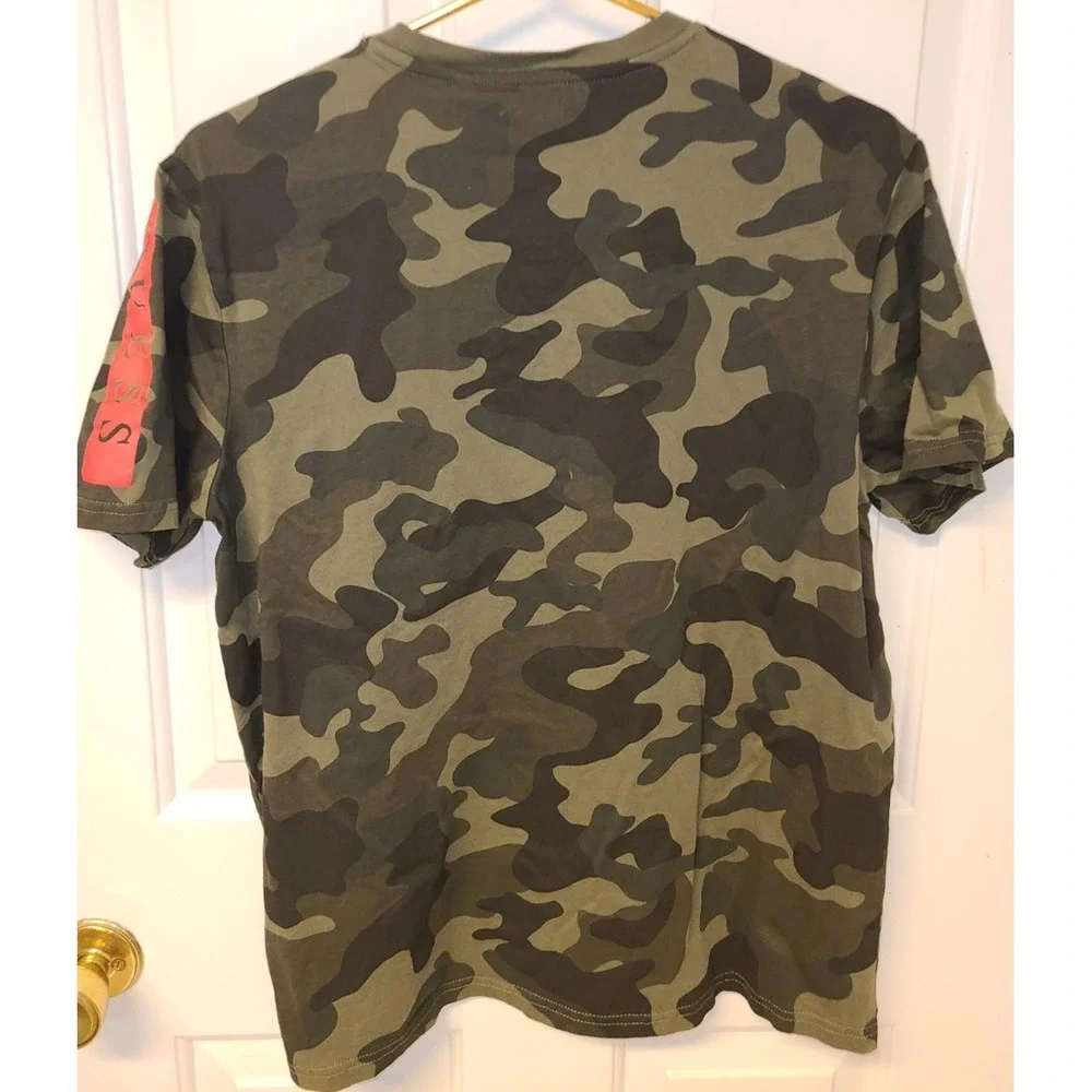 Guess T Shirt Mens L Green Camo Short Sleeve Crew Neck Tee Los Angeles - Picture 2 of 7